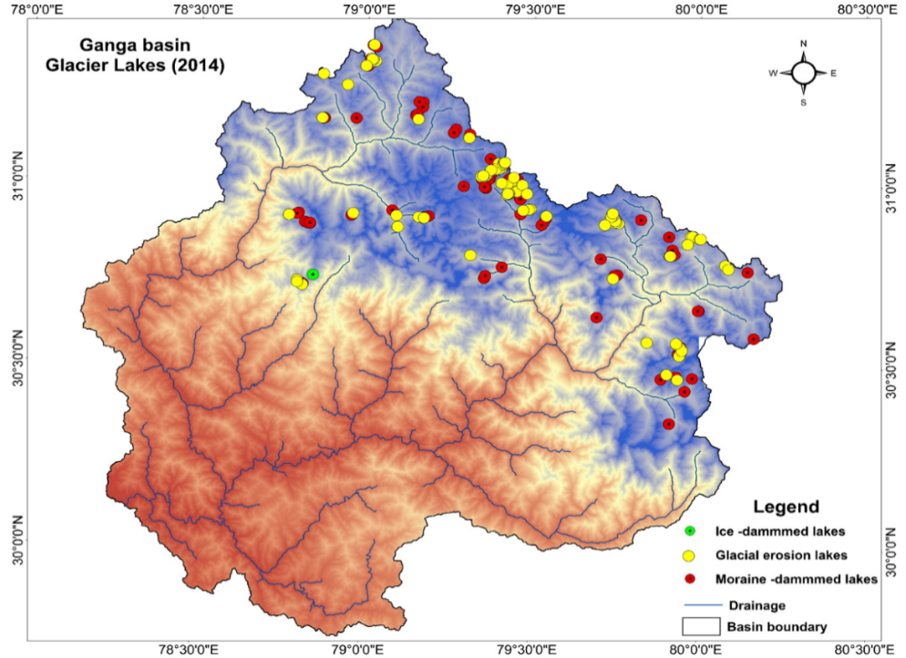 Figure – 7: Glacial lakes inventory map of the Ganga basin in year 2014