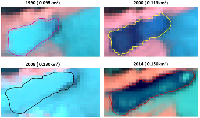 Figure – 8: Potentially dangerous glacial lake in Ganga basin as seen in Landsat data