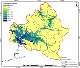 Figure – 1: Groundwater recharge map for the Bhagirathi basin up to Dabrani 
