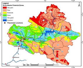 Figure – 2: Groundwater recharge map for the Bhagirathi basin up to Dabrani 